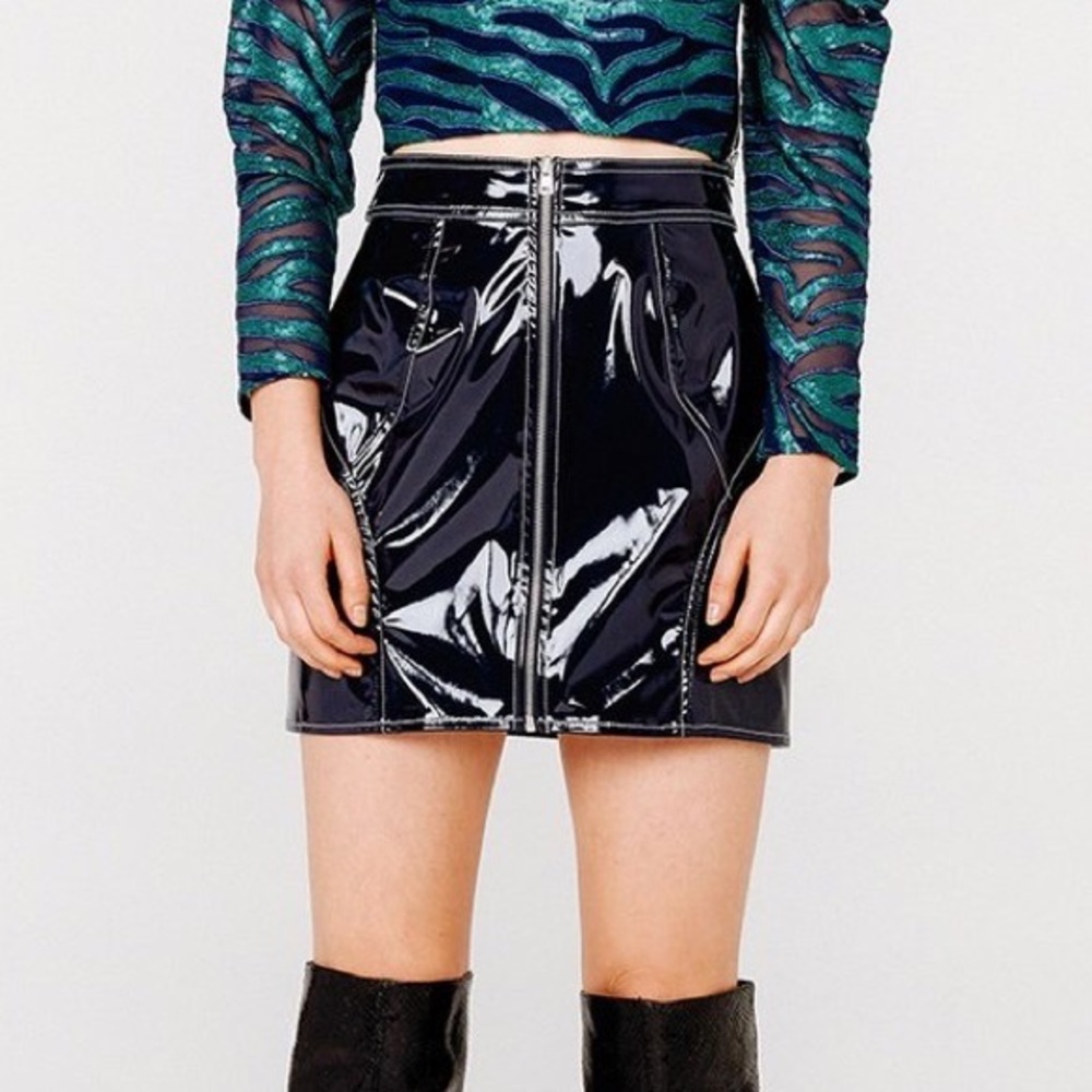 For Love & Lemons Navy Blue Vinyl Mini Skirt Size 0